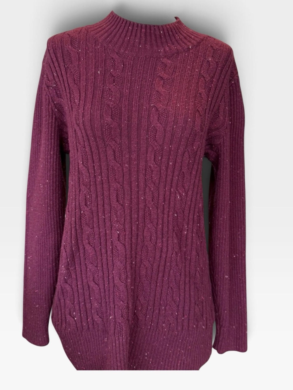 Talbots Cable Knit Crewneck Sweater - Burgundy Tweed